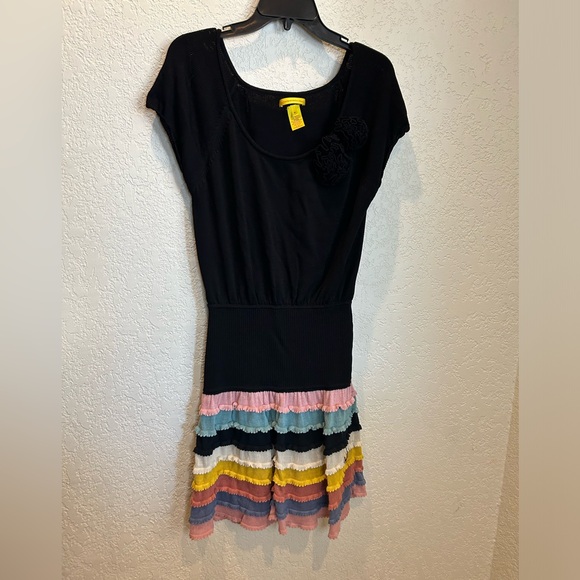 Catherine Malandrino Womens Silk Tiered A Line Dress Black Size Medium - Picture 2 of 6